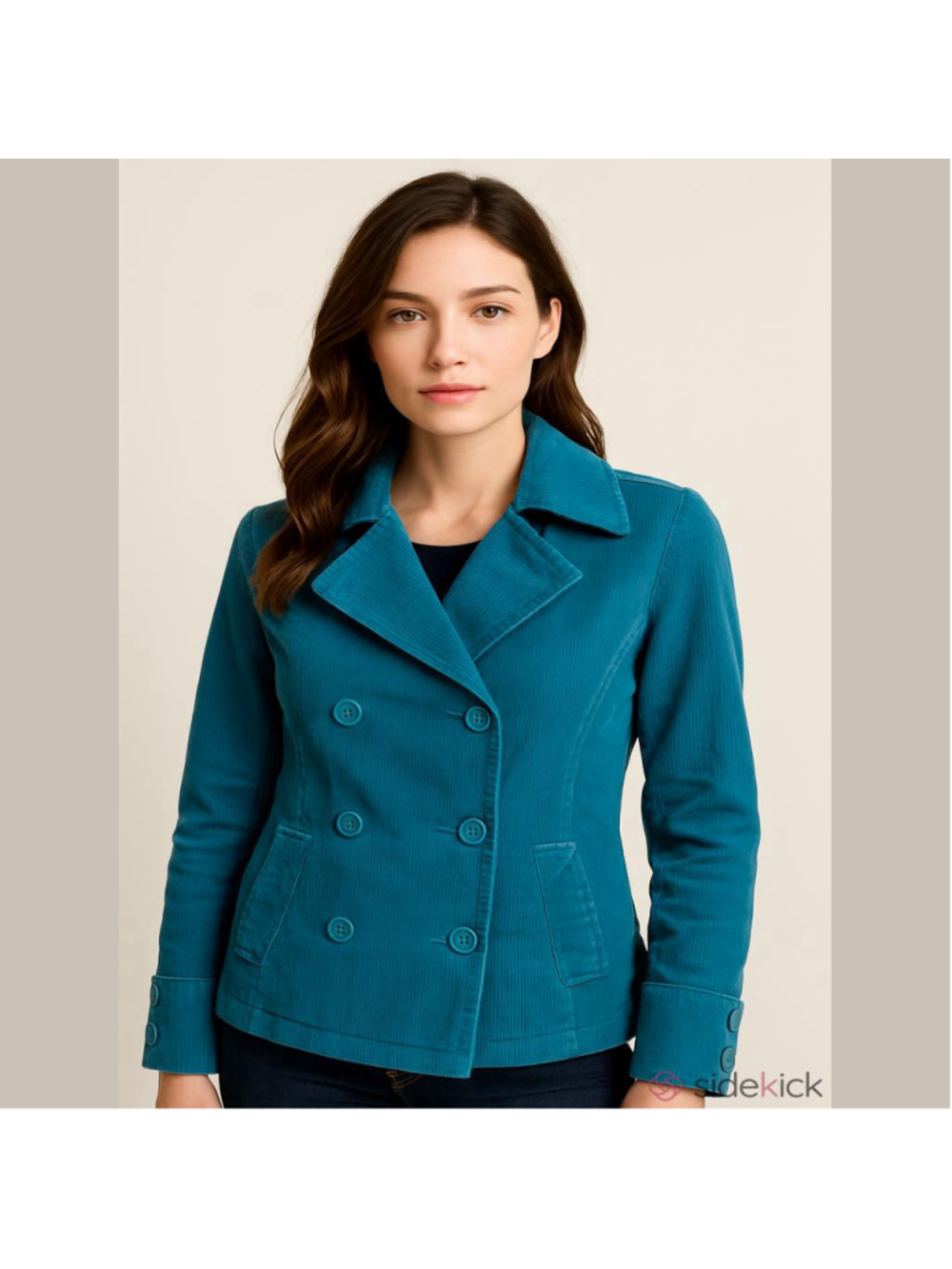 Vintage Y2K Gap Teal Corduroy Peacoat Double Breasted Lined Jacket Small